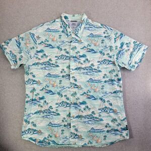 IZOD Shirt Mens 2XL Blue Hawaiian Aloha Scenic Print Short Sleeve Button Up